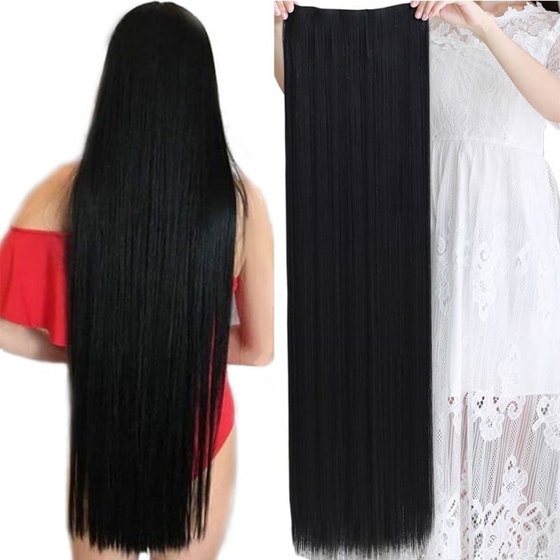 32 polegadas longas extensões de cabelo retas perucas Clipe em uma peça de calor peruca de cabelo sintético para mulheres