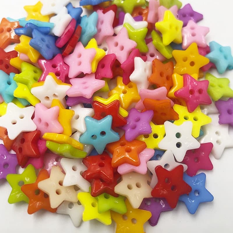 100 Peças Botões De Resina Mista Estrela 2 Hloes Cabem Em Costura E Scrapbooking 12mm PT09