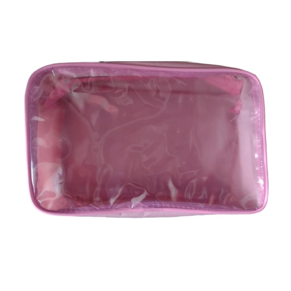 Necessaire de NAILON COM A FRENTE TRANSPARENTE ROSA 23x15