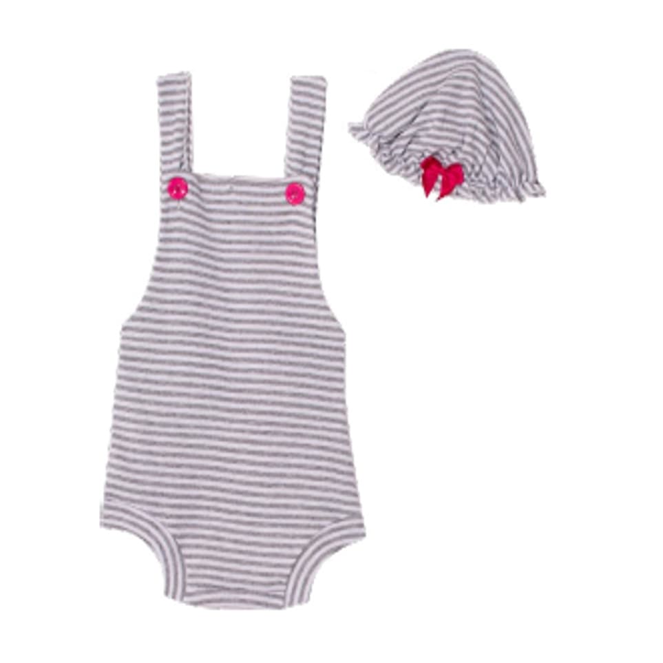 Jardineira bebe menina com touca para verão moda banho de sol praia