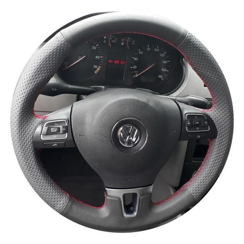 Capa De Volante Costurada Saveiro Cross Cinza Linha Vermelha