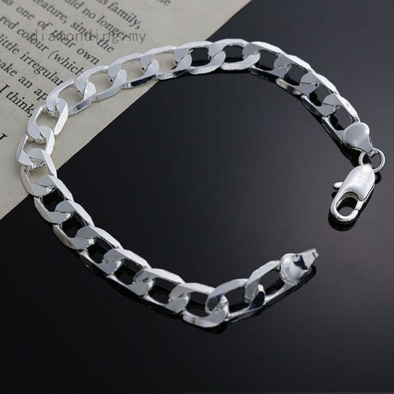 Pulseira Em Aço Inoxidável Banhada cor Prata 925 Jóias 8mm Estilosa Masculina