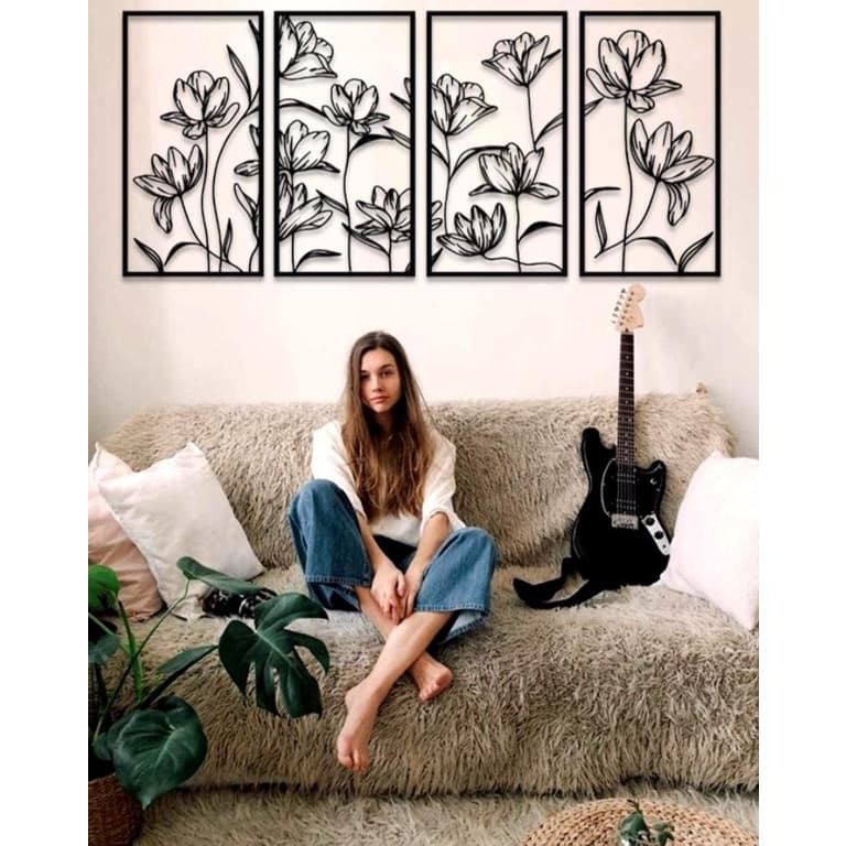Conjunto de quadros de Parede vazado Mdf Flores Tulipas aplique de parede