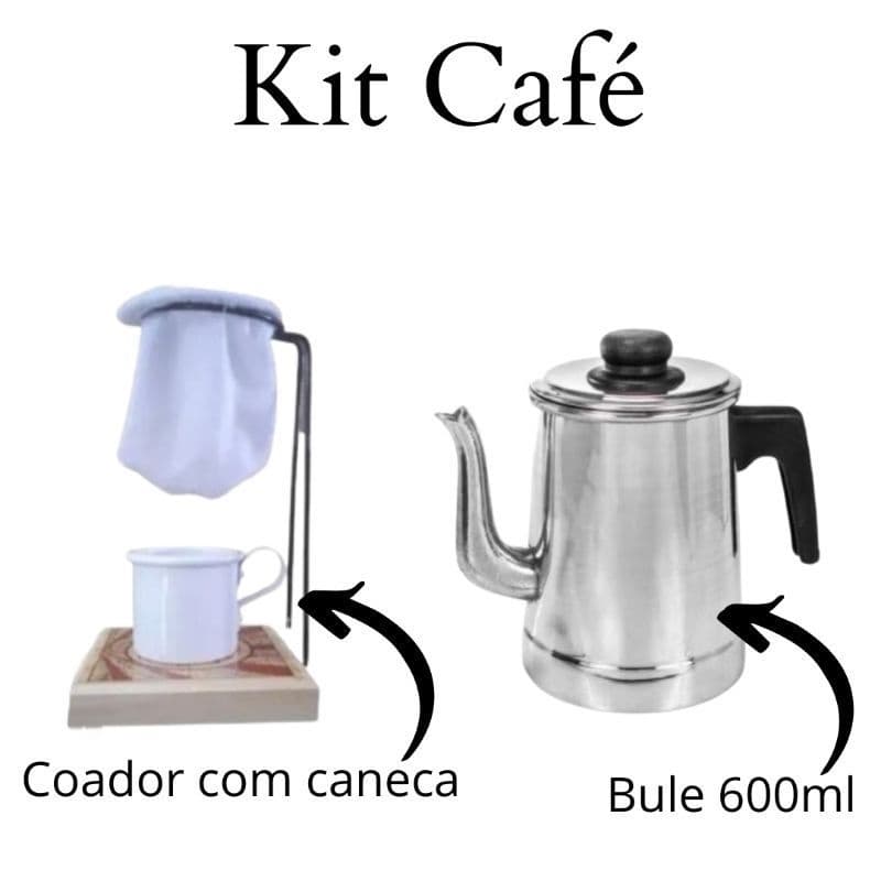 Kit Café Mini Coador De Café Refil De Pano C/ Caneca 90 Ml + Bule 600ml inox