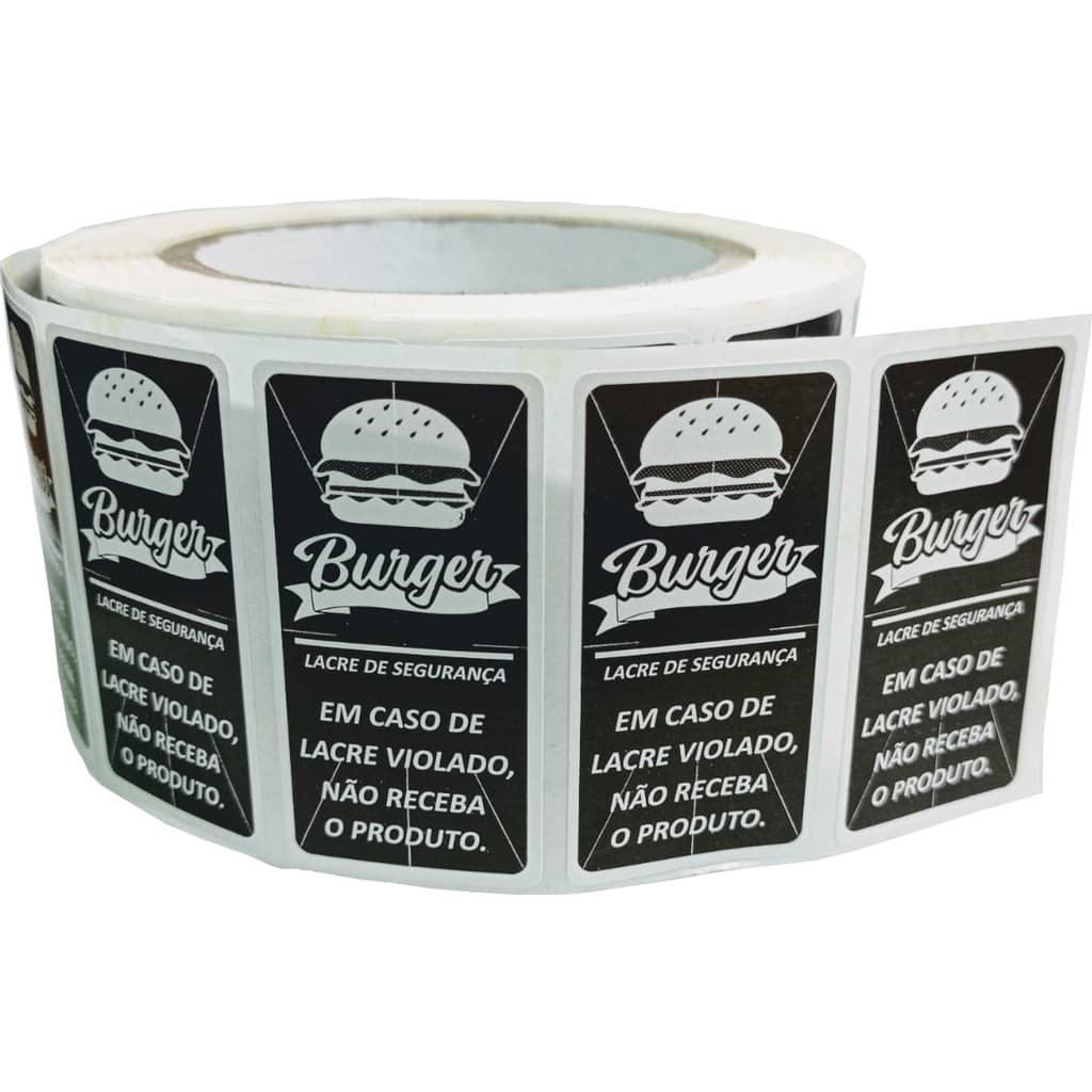 Lacre de Segurança Adesivo Delivery 6x3 cm  2.000 Und - Hamburguer Preto