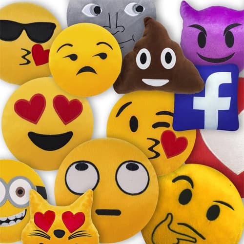 Almofada emoji 28cm pelúcia bordado com enchimento, zíper, emoticon whattsapp