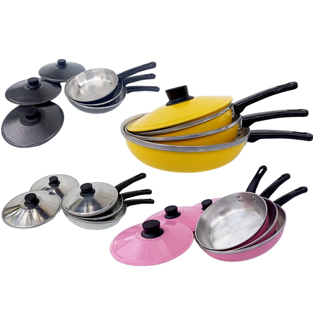 Kit com 3 frigideiras color com tampa de alta qualidade aproveite a promoção