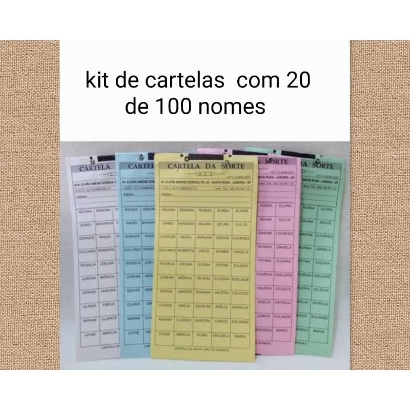 kit de cartelas de 100 momes com 20 unidades