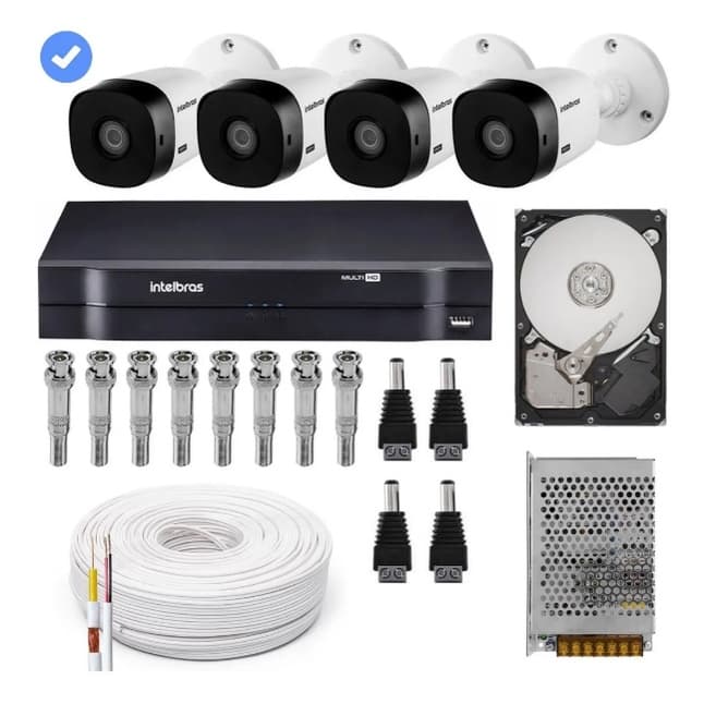 Kit Monitoramento Intelbras 4 Câmeras Infravermelho 20mts HD 1TB