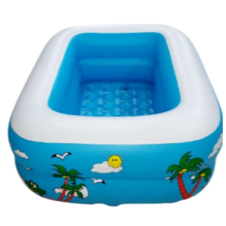 Piscina Infantil Retangular Dois Anéis Azul Bebês Crianças Praia Piscina