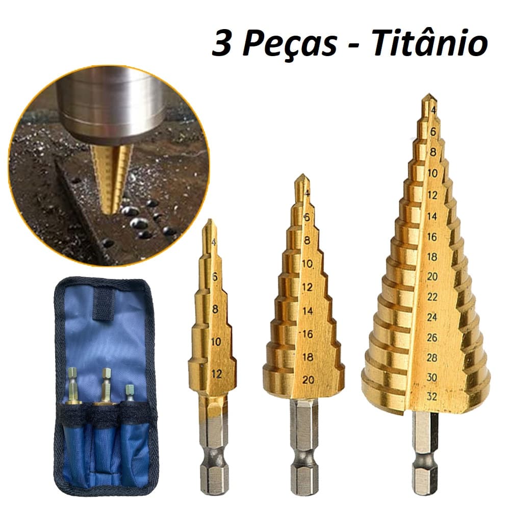 Kit 3 Brocas Escalonadas De Titanio - Pronta Entrega