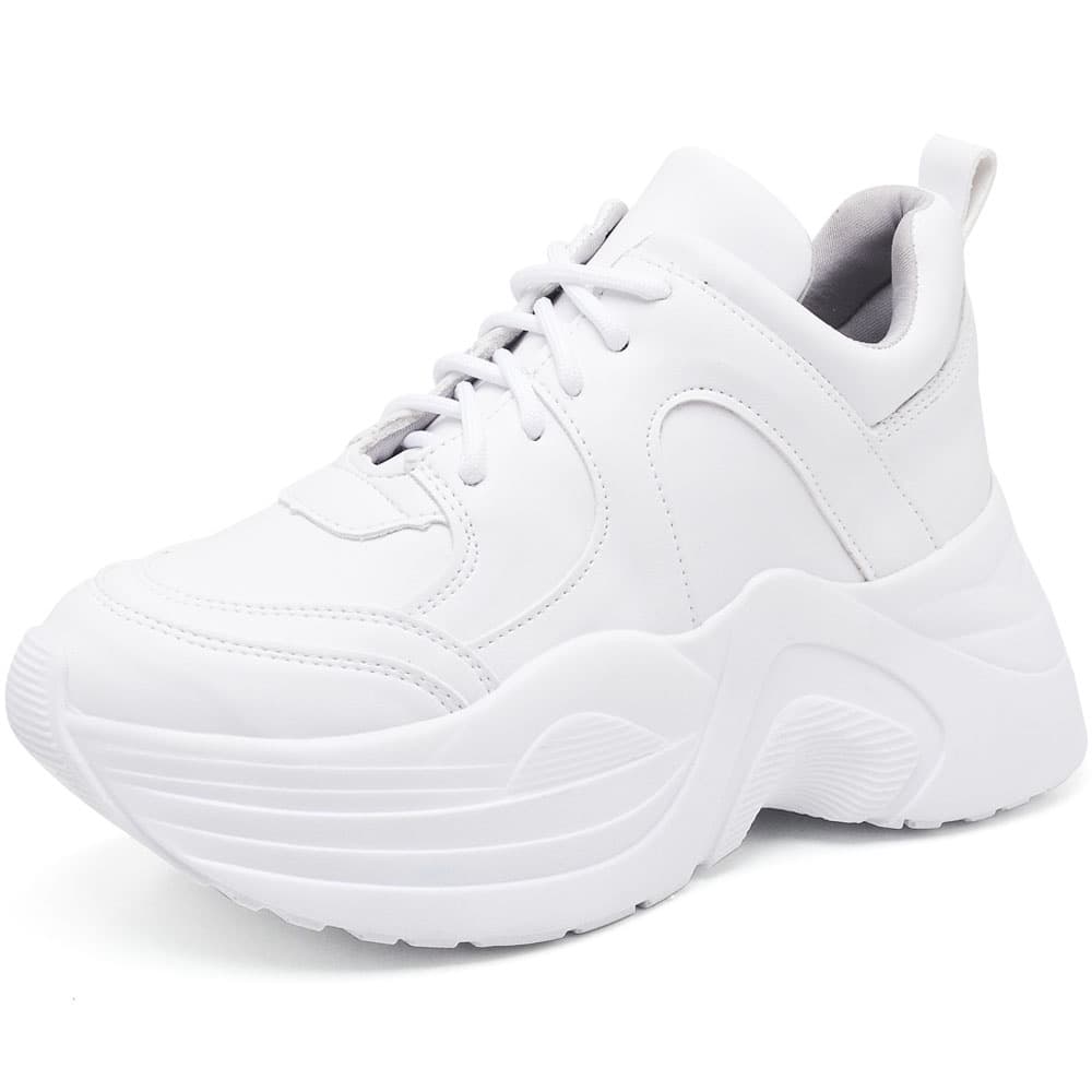 Tênis Feminino Branco Sola Alta Caixa Moda Urbana/Casual Blogueira Estilosa Promo Cadarço Brinde