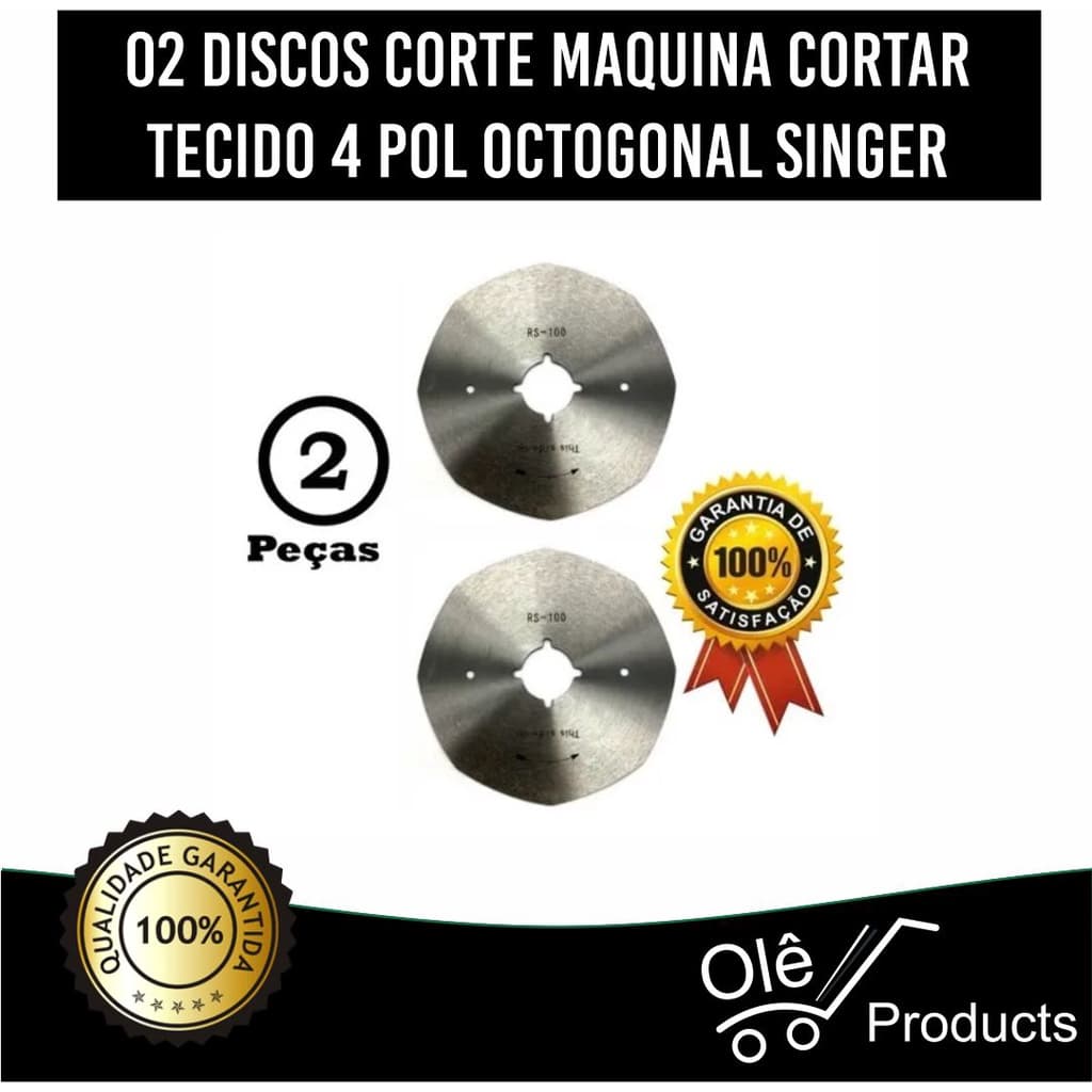 02 Discos Corte Maquina Cortar Tecido 4 Pol Octogonal Singer