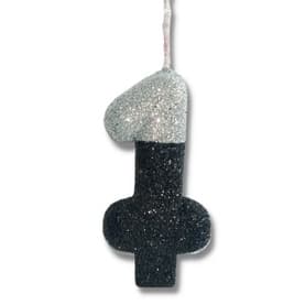 Velas Mix De Aniversário - Números + Glitter  - Cores Temáticas - Prata e Preto
