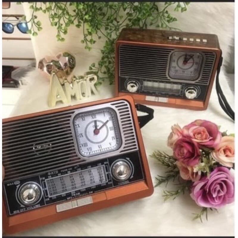 Rádio Com Relógio Retrô Vintage Am/fm Bluethoot Usb Bateri ec105