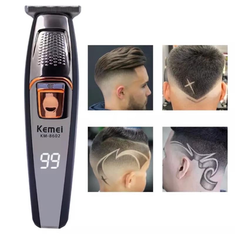 Máquina Acabamento Clipper Tela De Led Kemei-8602 Bivolt Usb