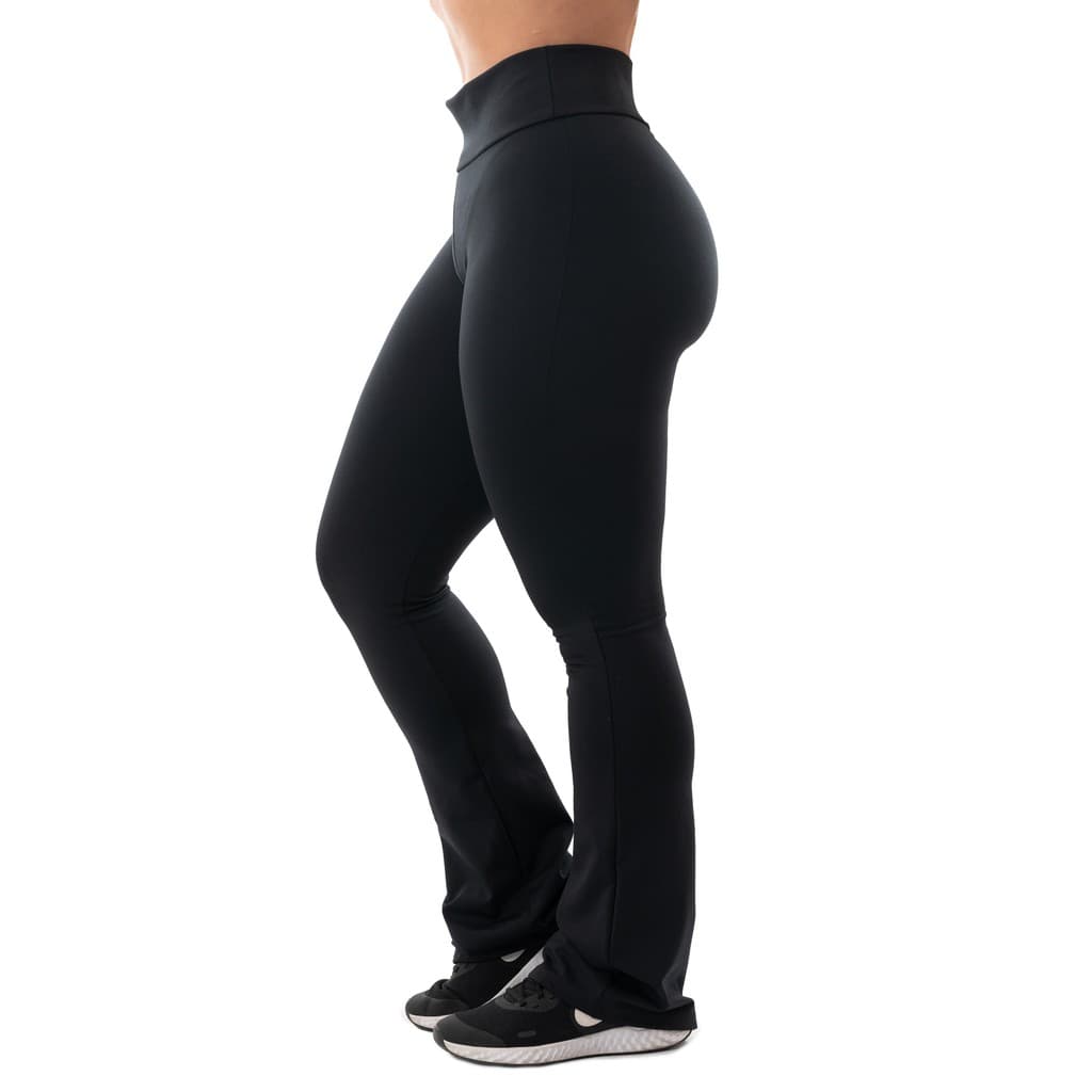 Calça Legging Flare Flanelada Boca de Sino Cintura Alta