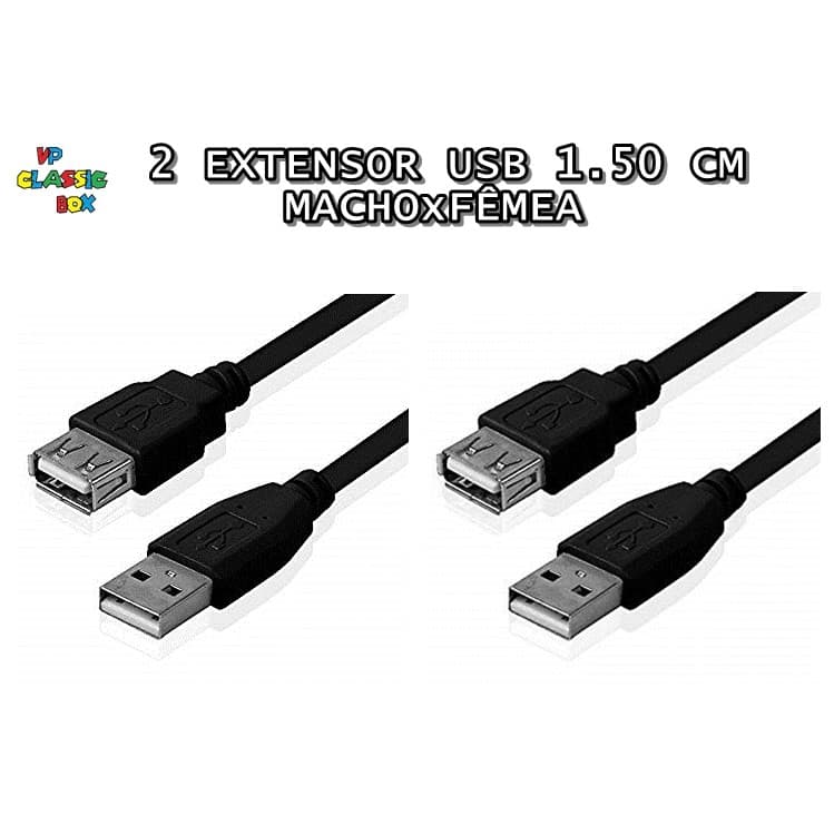 Kit 2 Cabo Extensor Usb Macho x Fêmea 1.50 cm