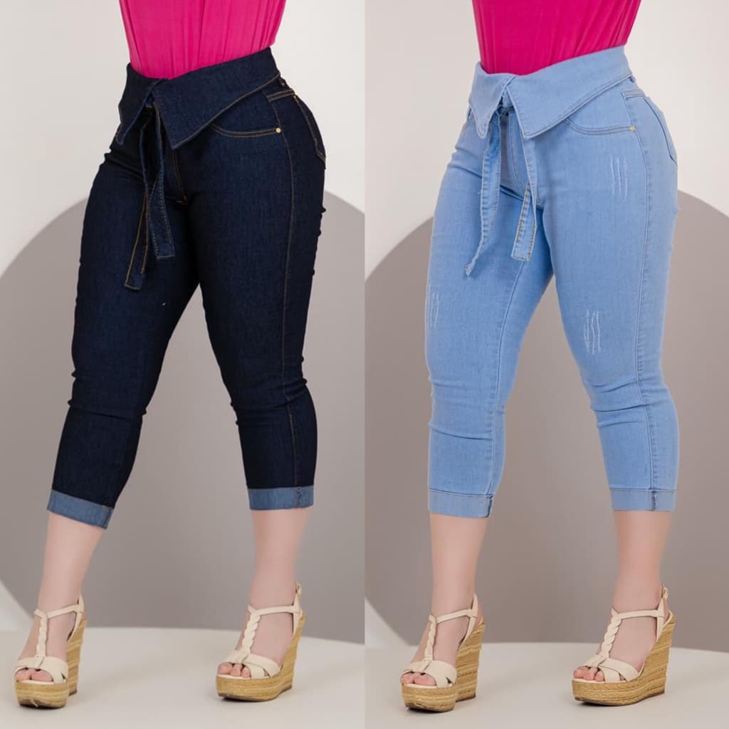 Calça Capri Jeans Feminina Cintura Alta com Lycra Levanta Bumbum Skinny Jeans Claro