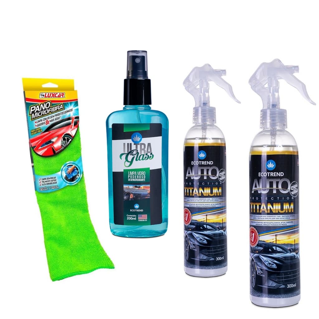 2 Protection Titanium Pocket 300ml + 1 Ultra Glass Poderoso 02 - Flanelas de Microfibra Especial ECOTREND SOUTH AMERICA