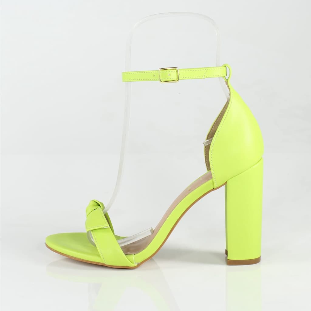 Sandália Salto Grosso Week Shoes Minimalista Laço Amarelo Lemon