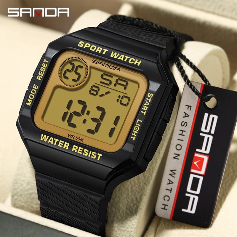SANDA Quadrado Cronômetro De Tela Grande Moda Luxuoso Casual Impermeável Relógio Homem Presente 2129-18