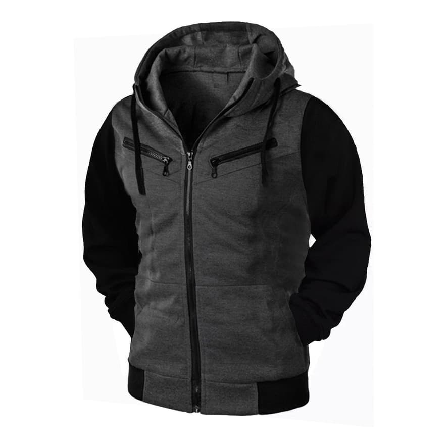Blusa de Frio Com 3 Zíperes Masculina Com Capuz Aberta Estilo Casaco