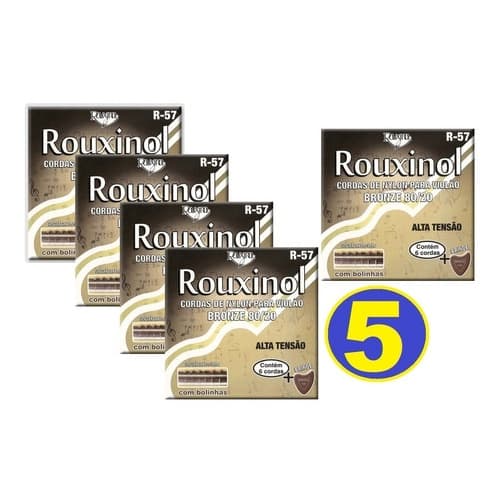 Encordoamento Rouxinol Violão Nylon  R-57 Kit Com 5 Jogos