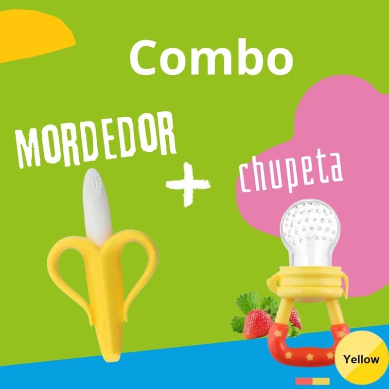 Mordedor infantil e chupeta porta fruta