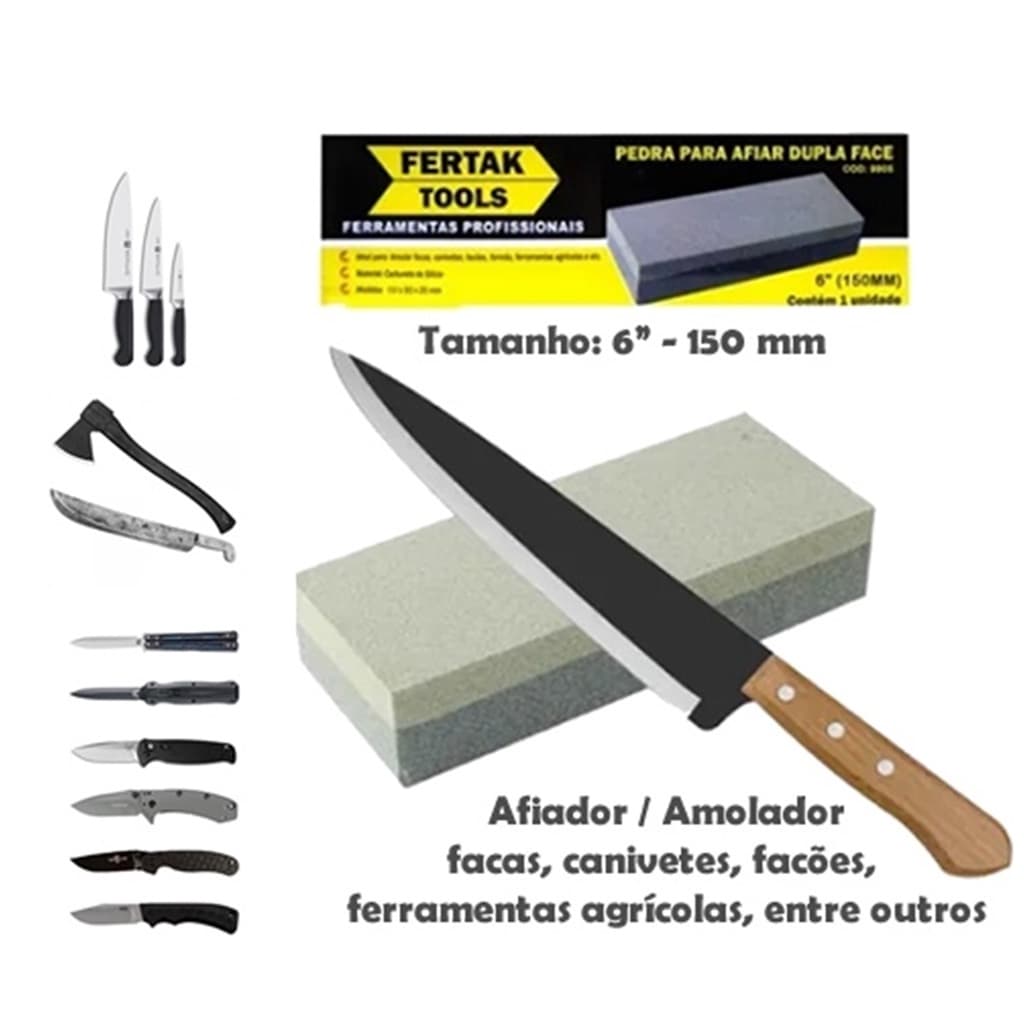 PEDRA DE AMOLAR FACA DUPLA FACE RETANGULAR 6"e 8´´ - FERTAK