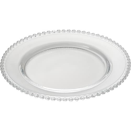 Conj. 12 Pratos Rasos Em Cristal Bolinhas Pearl Transparente 28cm Wolff