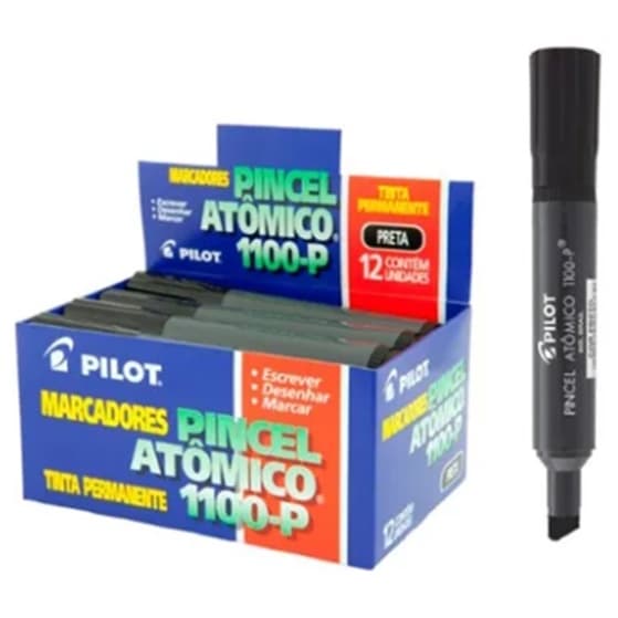Caneta Pincel Atômico 1100-p Pilot Preto Kit C/ 12 Unid.