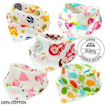 Babador Bandana 100% Algodão com camada dupla Babeiro pra Bebê Menino Menina Regulável Dois Botões