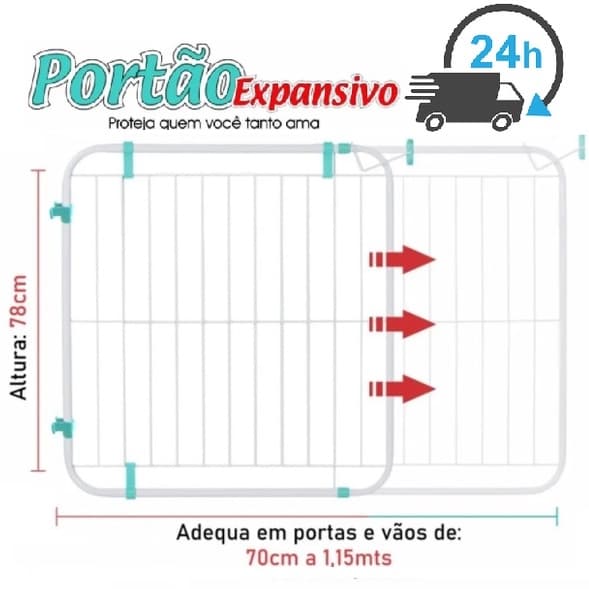 Portão Grade Proteção Criança Cão Pet Bebe Expansivo 70 A 115 cm