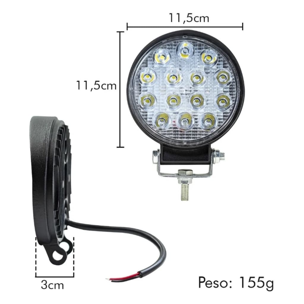 Par Farol De Milha Led 42w Redondo Universal Longo Alcance carros e caminhões 12 a 36 volts ip65 resistente a chuva 16le