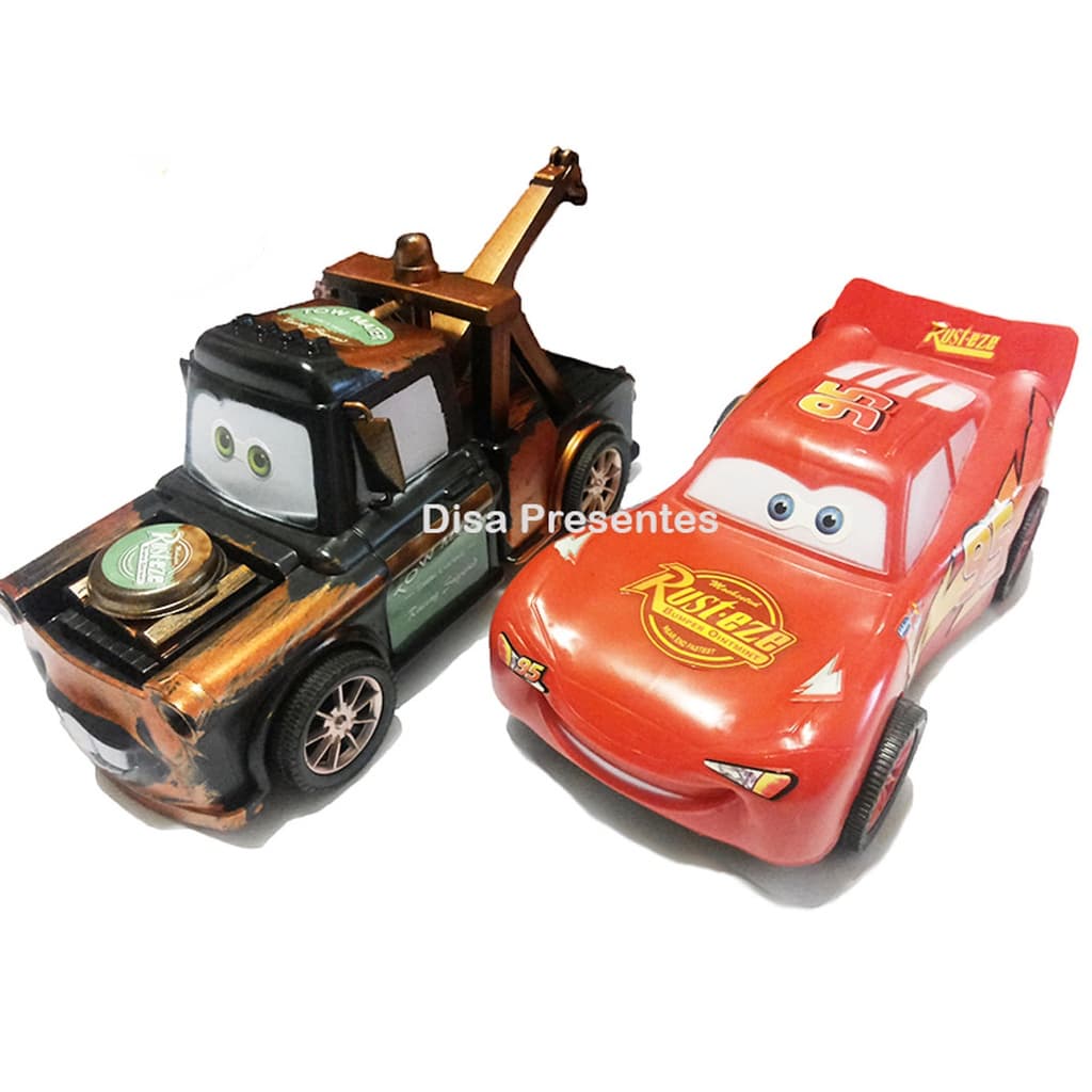 Kit 2 Carrinhos Relâmpago Mcqueen + Mater 22 cm Com Fricção Ricos Em Detalhes