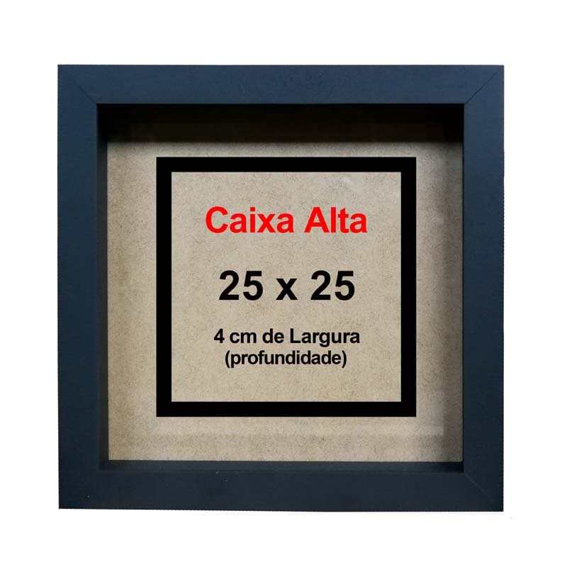 Quadro Moldura Decorativa Caixa Alta Preto 25x25cm Com Vidro