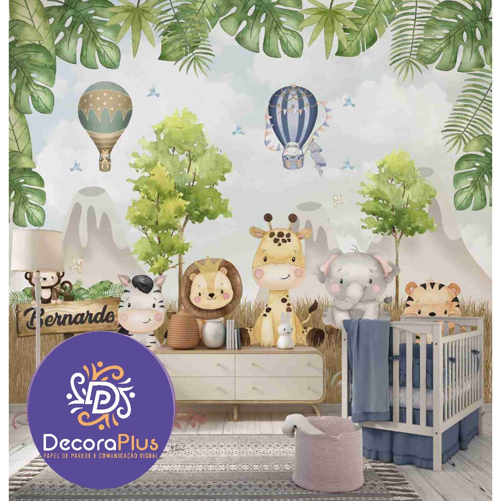 Papel De Parede Foto Mural Personalizado Safari Rei Da Selva E Amigos Fosco Vinil m²
