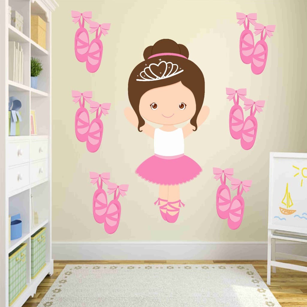 Adesivo para Decorar o Quarto Infantil de Menina no Tema Bailarina Sapatilha Balé Rosa