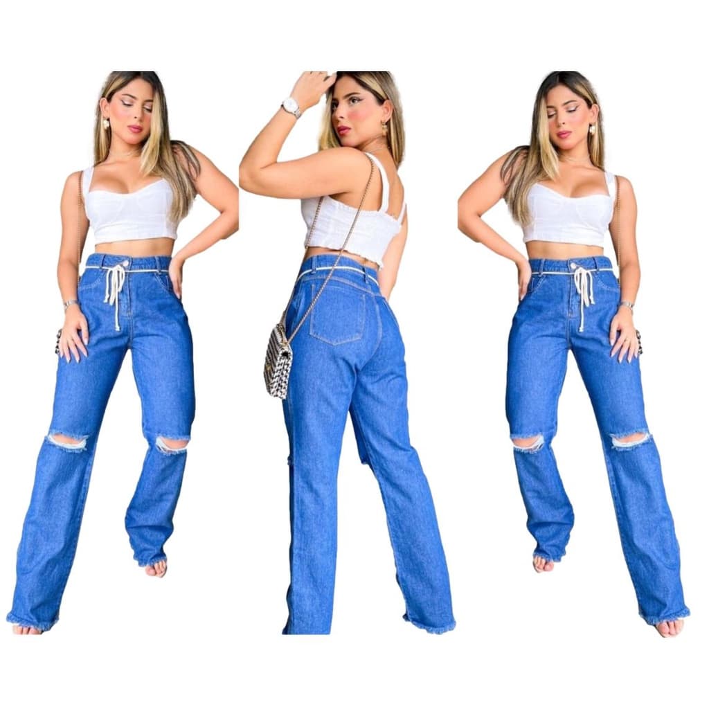Calça jeans feminina wide leg pantalona cintura alta