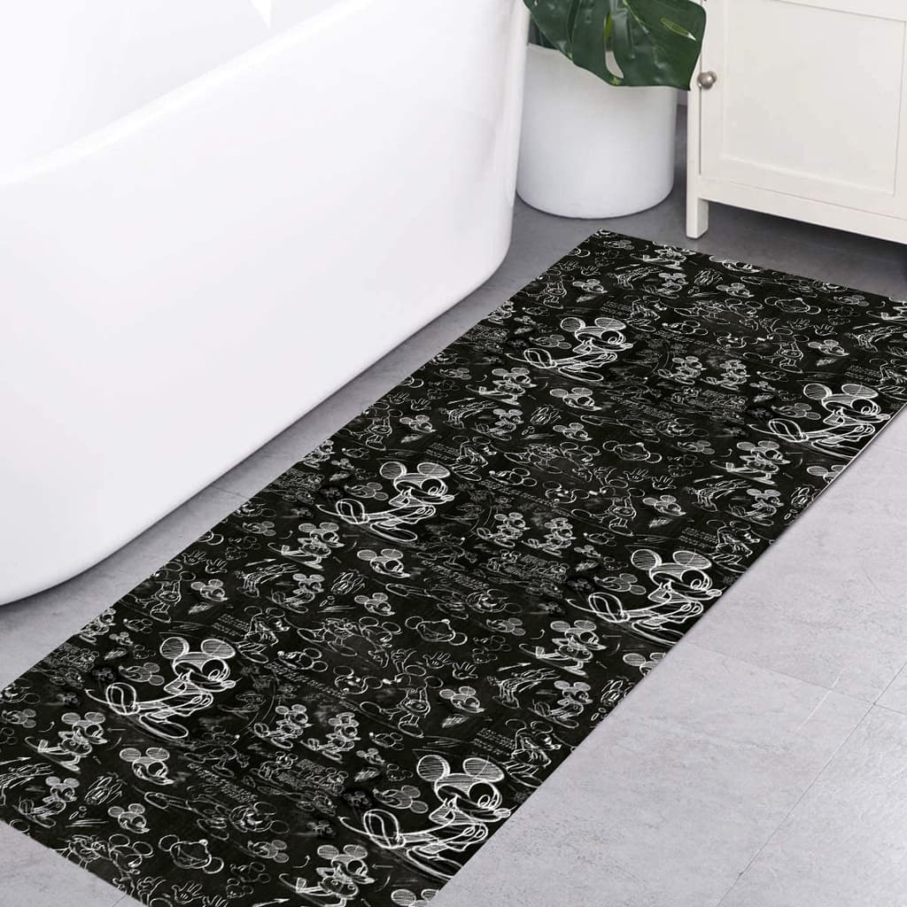 Tapete e passadeira antiderrapante para sala / cozinha - Mickey Mouse preto e branco giz