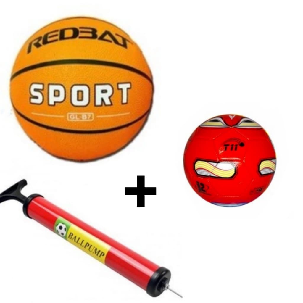 Bola de Basquete N°7 Oficial + Mini Bola de Futebol Infantil Nº 2 + Bomba de Ar Manual Para Bola