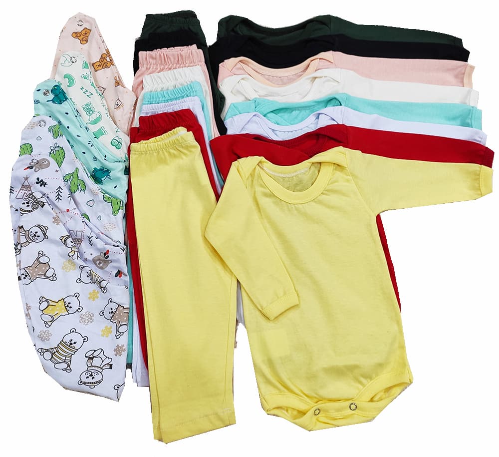 Kit 3 peças 1 Body Manga Longa 1mijão 1babador Menina Menino