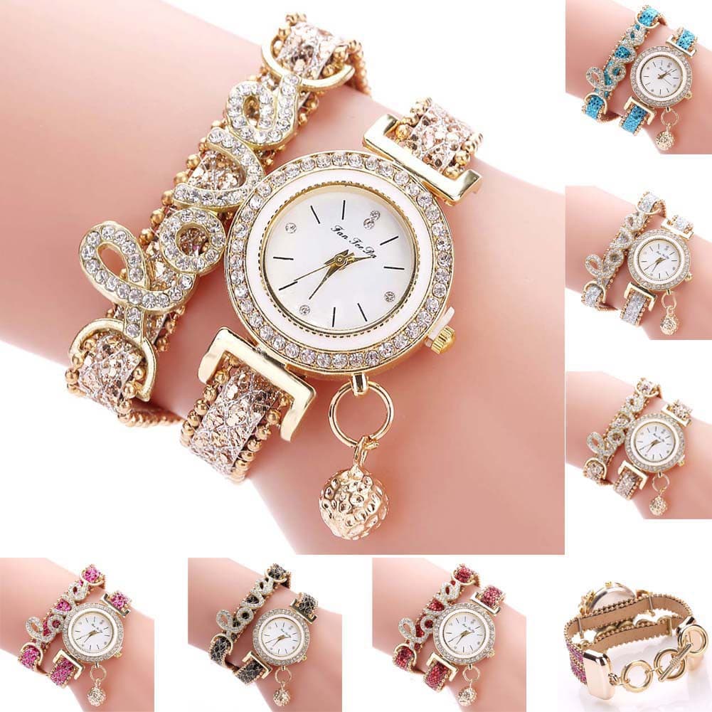 Women Watch Fashion Bracelet Rivet Leather Strap Quartz Watches Dress Watches Rhinestone