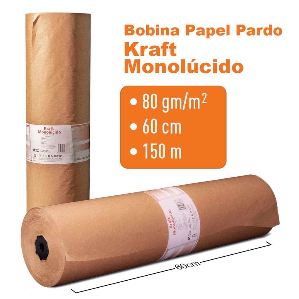 Bobina Papel Pardo kraft Monolúcido 80g 60cm x150m embalagem