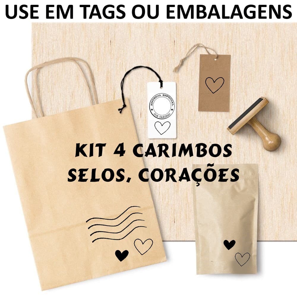 Kit 4 carimbos selos (completo com cabo) Carimbeira opcional.