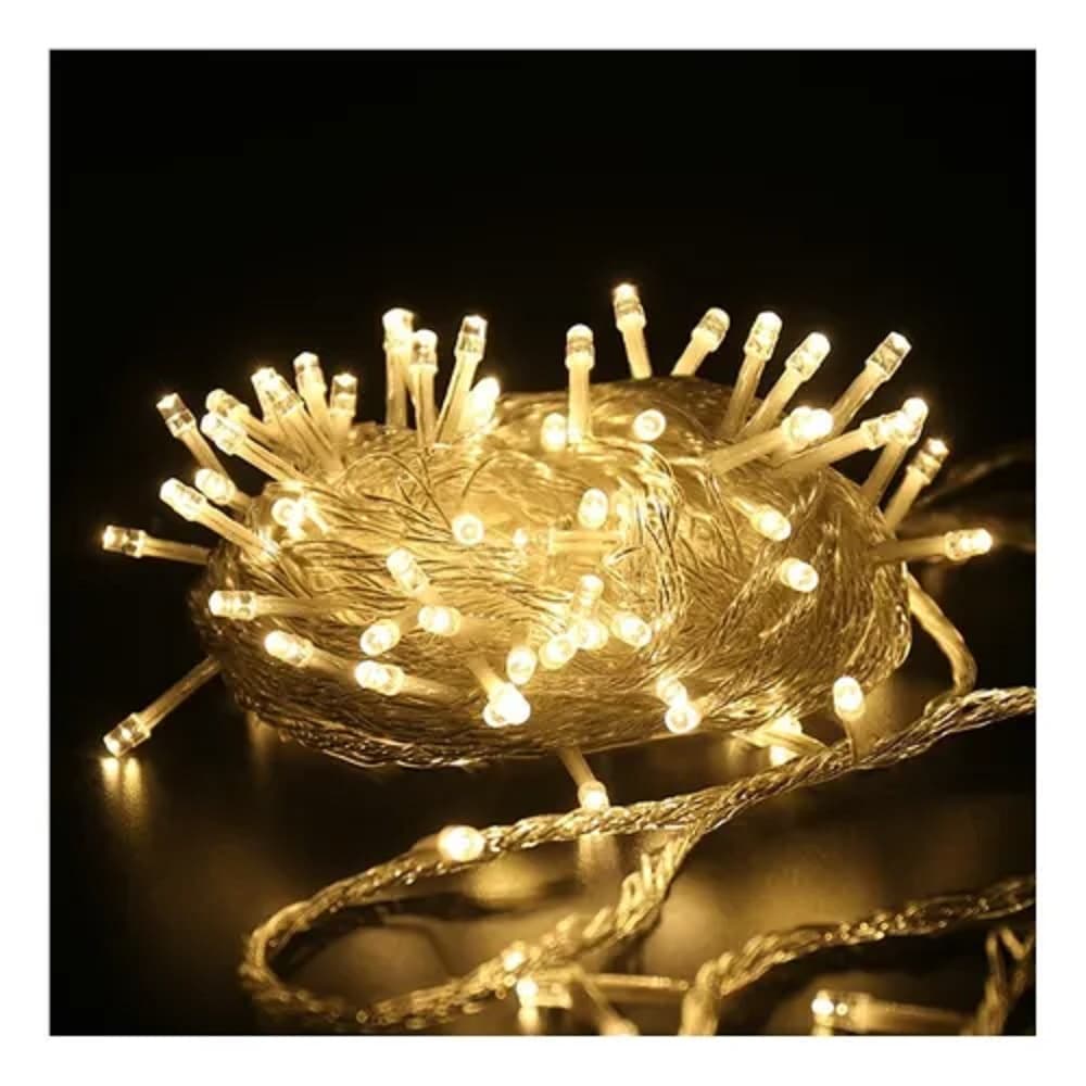 Pisca-Pisca De Natal 100 Lâmpadas Led 8F Branco Quente 127v