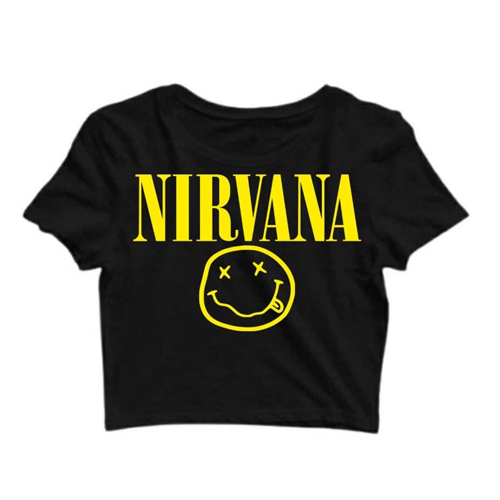 Camiseta cropped camisa  Banda Rock Grunge Nirvana + Emoji
