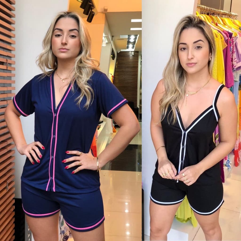 Kit 2 Pijamas feminino aberto com botões americano Alcinha gestação amamentar dia a dia e cirurgico