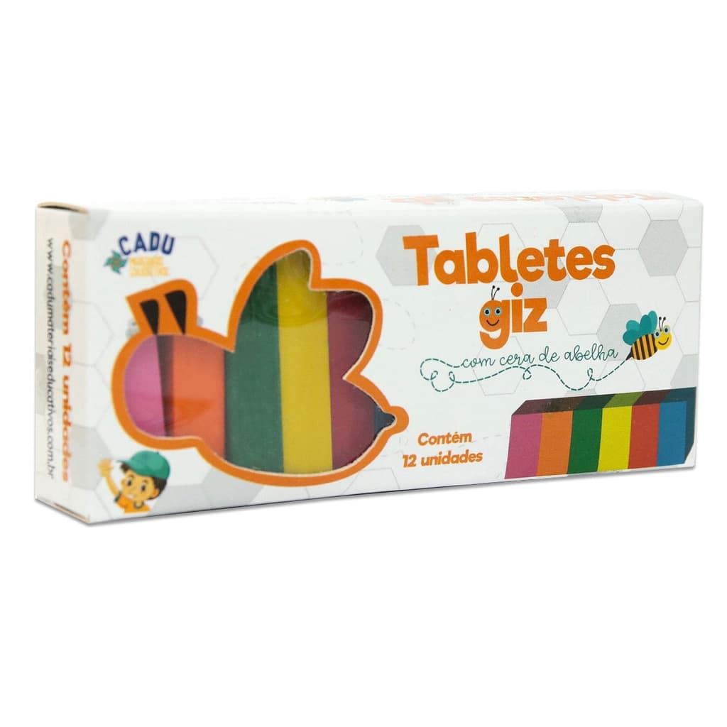 Tabletes Giz com Cera de Abelha 12 cores - Cadu Materiais Educativos